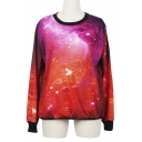 Women's Galaxy Print Roll Neck Pullover Sweatshirt