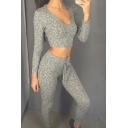 Women's Fashion V-neck Crop Top Tracksuit Hooded Joggers Set