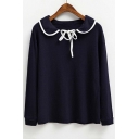 New Arrival Contrast Trim Self-tie Neck Long Sleeve Blouse Top