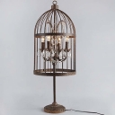 Rust Iron 4 Light Bird Cage LED Table Lamp with Crystals