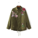 Fall New Fashion Animal Floral Embroidered Drawstring Coat