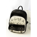 Fashion Color Block Cat Pattern PU Backpack School Bag Travel Bag