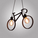 24'' W Industrial Style Wrought Iron Bicycle Shape Living Room Indoor LED Pendant Lighting with 2 Light