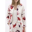 Women's Fashionable Floral Print Zipper Up Coat