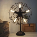 Vintage Black Wrought Iron 5 Light Fan Shaped LED Table Lamp Accent Lamp