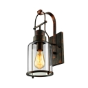 Rustic Country Style Jar Wall Light in Clear Glass Shade for Outdoor Warehouse Barn