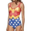 Wonder Women Fashion Star Print One-piece Swimwear