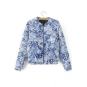 Fall New Fashion Floral Print Zipper Front Long Sleeve Coat