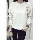New Arrival Fashion Embroidered Long Sleeve Round Neck Thin Sweatshirt