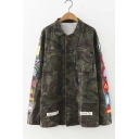 New Fashion Letter Camo Print Lapel Coat with Labeling
