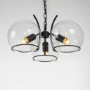 Chic Modern 3 Light Clear Globe Shade Small LED Chandelier in Black Finish