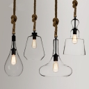 Clear Glass LED Mini Pendant Light Restaurant Lighting Fixture with Rope Accent