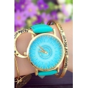 Women's Fashion Peacock Feather Dial Leather Band Quartz Watch