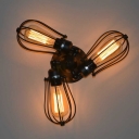 Unique Three Light LED Wall Sconce with Wire Cage in Black Finish