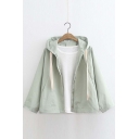 New Arrival Casual Drawstring Hooded Zip Front Coat