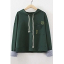 Fall Fashion Smile Face Embroidered Pocket Hooded Sweatshirt