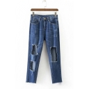 New Arrival Fashion Cut Distressed Crop Jeans