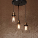 Industrial Style 3 Light LED Multi Light Pendant with Clear Glass Bowl Shade