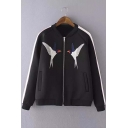 New Arrival Fashion Embroidered Bird Long Sleeve Baseball Jacket
