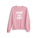 Trendy ROSE ALL DAY Print Round Neck Long Sleeve Pullover Sweatshirt