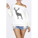 New Arrival Sexy Off the Shoulder Deer Print Long Sleeve Sweatshirt