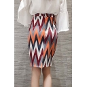 Wave Color Block Print Zip-Back Bodycon Skirt