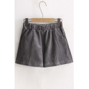 Fall Winter Solid Elastic Waist Corduroy Shorts with Pockets