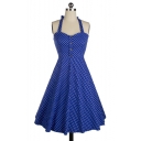 Popular Polka Dot Printed Sleeveless Halter A-line Dress