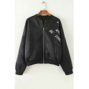 Fashion Stand-Up Collar Batwing Sleeve Zipper Front Bomber Jacket