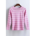 Slim Striped Color Block Raglan Long Sleeve Round Neck Sweater