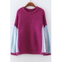 Fall Winter Trendy Contrast Long Sleeve Round Neck Sweater