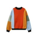 Oversized  Contrast Trim Color Block Pattern Pullover Sweatshirt