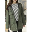 New Fashion Zipper Front Hooded Utility Coat