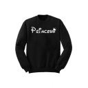 Unisex Princess Letter Print Long Sleeve Fleece Sweatshirt