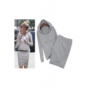 Women's Fashion Hooded Sweatshirt Top with Wrap Midi Skirt