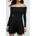 Sexy Off The Shoulder Long Sleeve Skater Dress