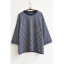 Women's Fashion Drop Sleeve Striped Knitted Pullover Top