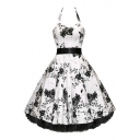 Women's Vintage Elegant Floral Printed Sleeveless Swing Midi Dress