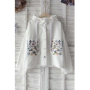 Chic Animal Embroidered Single Breasted Hooded Coat