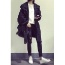 Boyfriend Style Zipper Front Hooded Longline Trench Coat Black/Gray