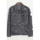 Fashion Cut Out Detail Single-breasted Lapel Denim Coat