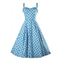 Women's Vintage Polka Dot Printed Sleeveless Swing A-line Midi Dress