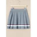 Fall New Fashion Stripe Elastic Waist Pleated Knit Mini Skirt