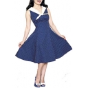 Hot Vintage Style Contrast V-neck Polka Dot Print Swing Dress