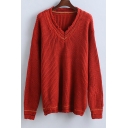 Fall Winter V-Neck Long Sleeve Causal Loose Fit Sweater