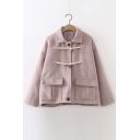 New Arrival Loose Fit Crop Coat with Horns Button