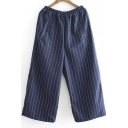 Fashion Vertical Striped Wide Leg Pants with Elastic Waist