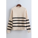 Stylish Striped Round Neck Long Sleeve Pullover Sweater
