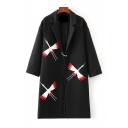 New Arrival Stylish Bird Embroidered Notched Lapel Coat
