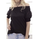 Off the Shoulder Puff Sleeve T-Shirt